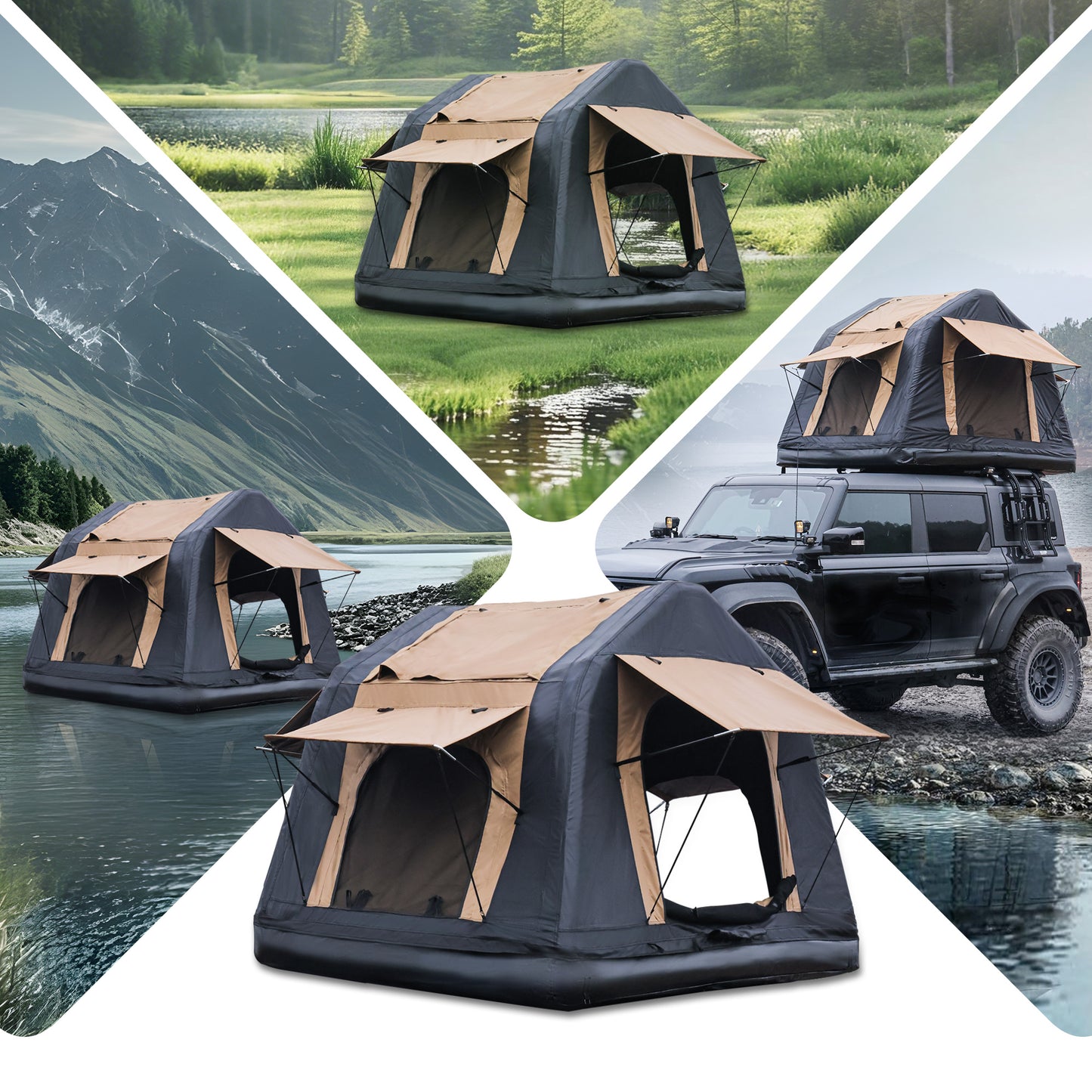 Amphibious Inflatable Roof Top Tent for SUVs & Trucks - Khaki/Black