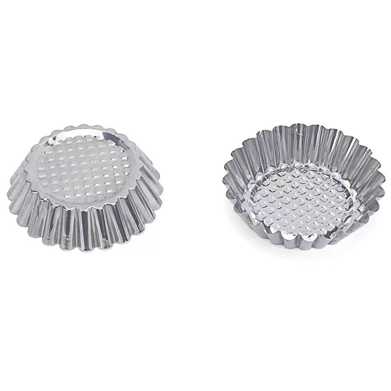 Stainless Steel Egg Tart Mold Cups with Lace Edges for Baking - Silver