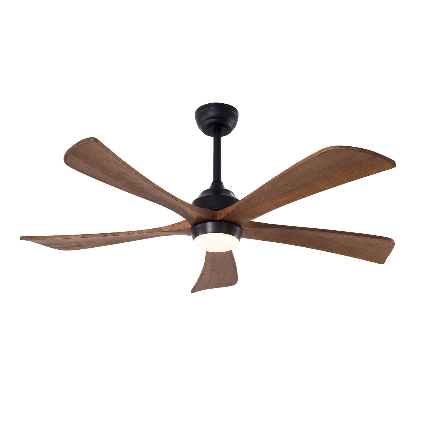 52-Inch Solid Wood Blades Ceiling Fan with Lights and Remote Control - Matte Black