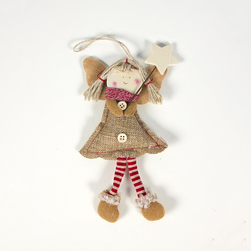 Christmas Angel Doll Pendant in Fabric Wood - Holiday Decor, Angel & Star Styles
