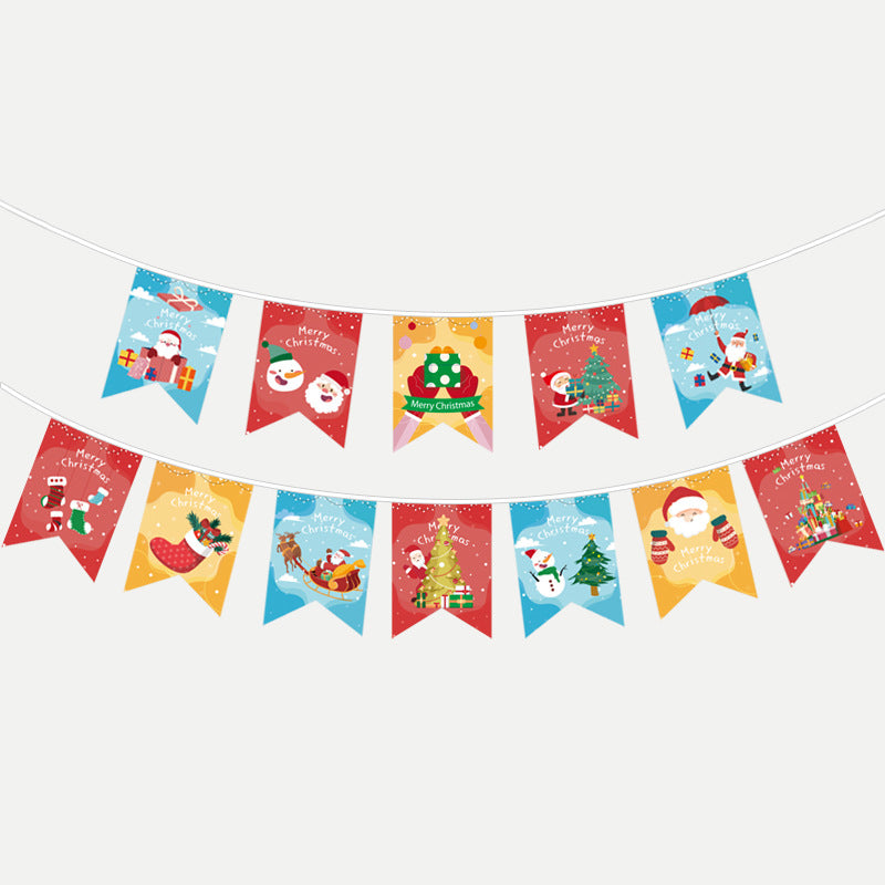 Christmas Hanging Flags Set - Snowman Reindeer Santa Claus Decor, 12 Pieces