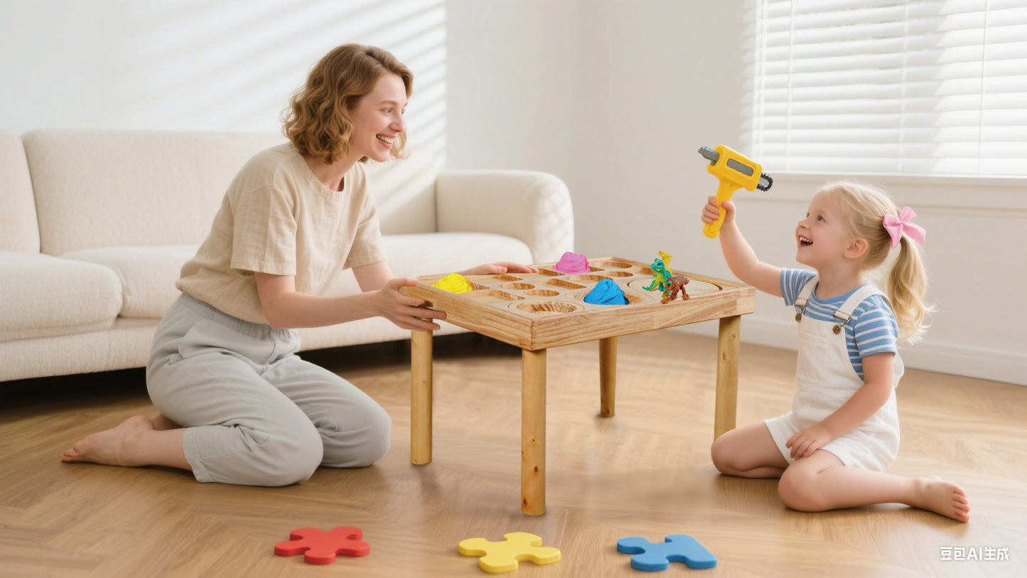 Sensory Table for Toddlers with 2 Chairs - Natural Wood