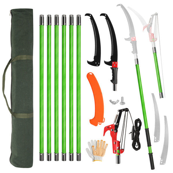 26ft Manual Pole Saw Tree Trimmer Kit with Portable Bag & Spiral Splicing