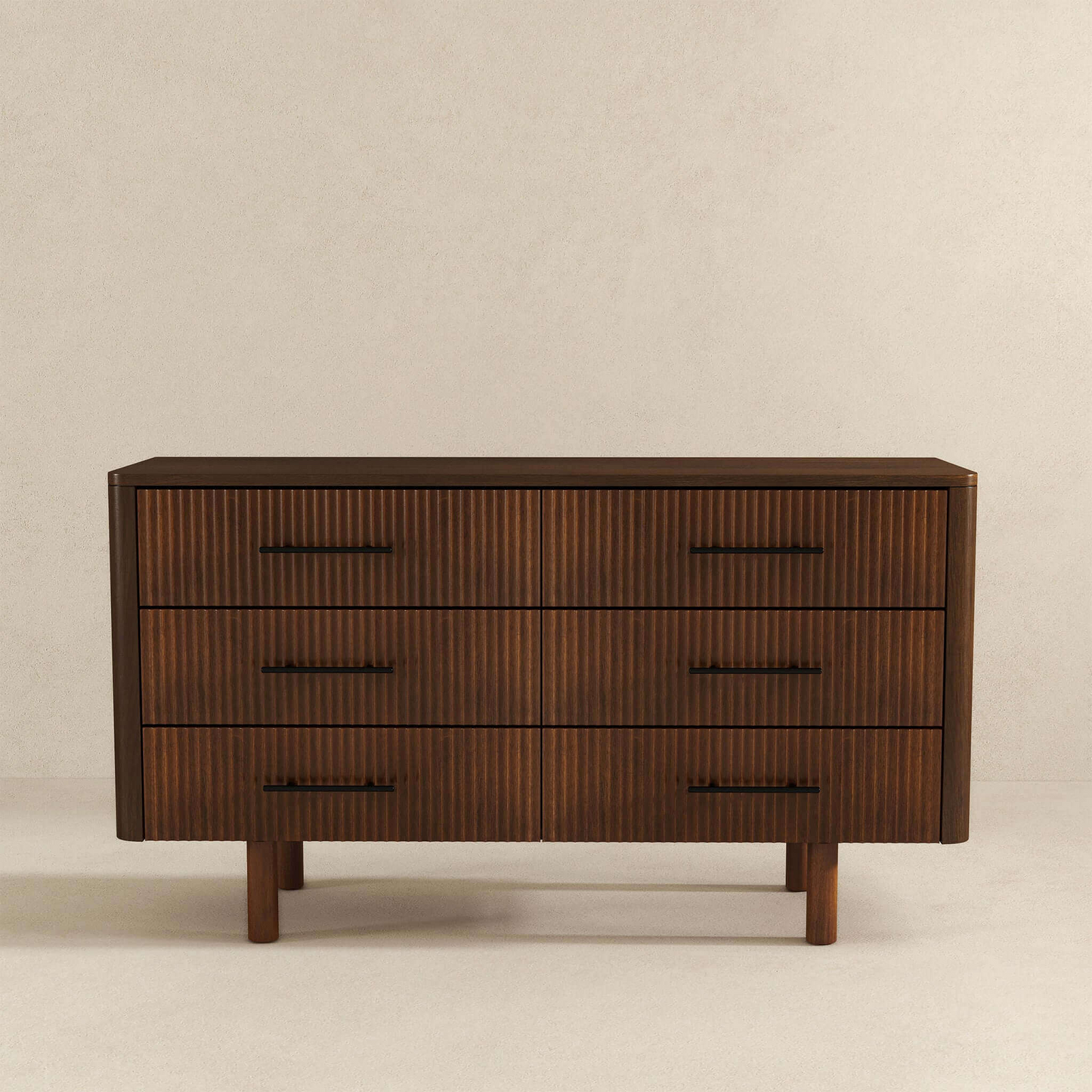 Logan Mid Century Modern Walnut Dresser With 6 Drawers For Ample