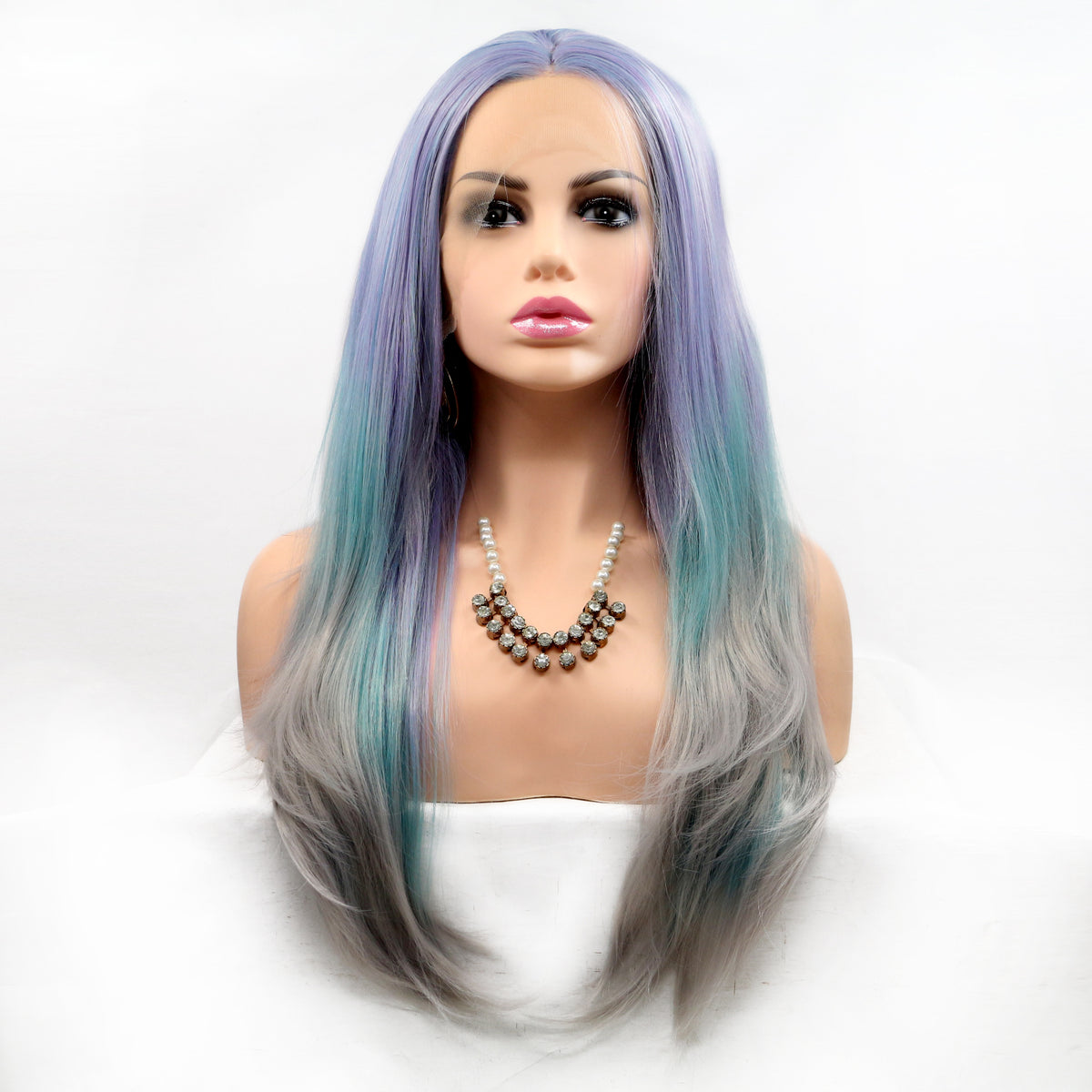 Women's Synthetic Wig with Lace Front & Long Straight Hair Cover - Multiple Colors