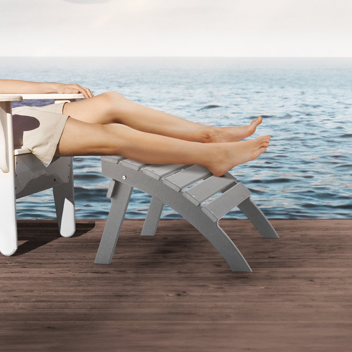 Folding Adirondack Ottoman Footrest for Outdoor Patio Gray 21.5L x 18.9W x 14.8H