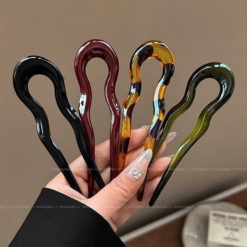 Acrylic Women's Hairpin Back Updo Pin Geometric Retro Style Hair Accessory