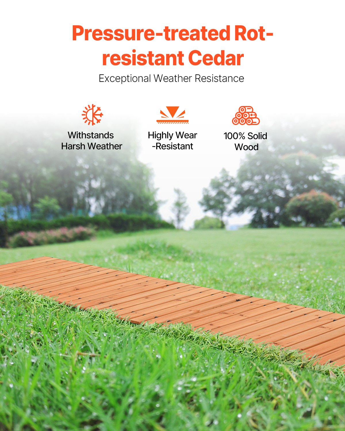 12 Ft Wooden Garden Pathway with Cedar Planks - Brown Outdoor Walkway
