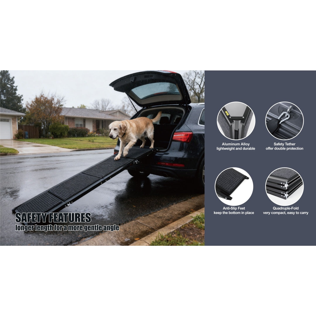 Portable Dog Ramp for Car SUV & Truck - 71 Inch Aluminum Non-Slip Surface, Supports Up to 250 lbs