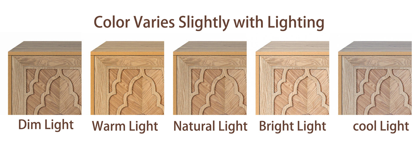 Large Carved Flower Door Storage Cabinet - Natural Wood