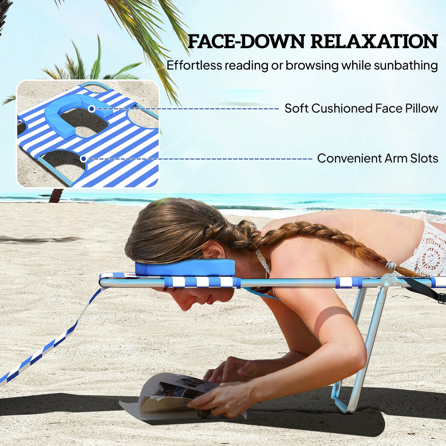 Adjustable Tanning Chair with Face Hole - Blue Stripes