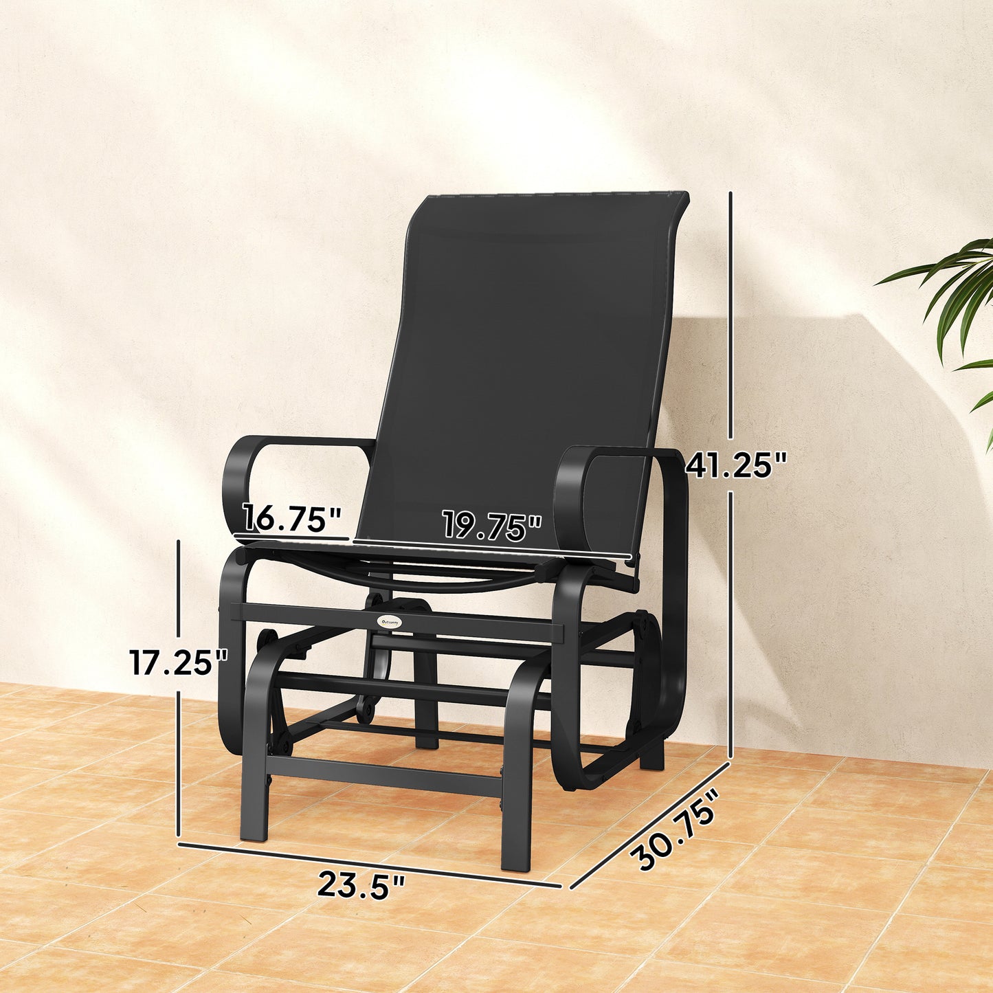 Outdoor Glider Chair Set of 2 - Lightweight Metal & Mesh, Black