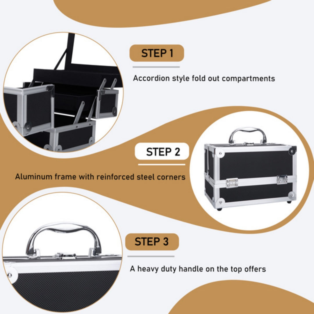 Portable Makeup Storage Bag with Mirror & Jewelry Compartment