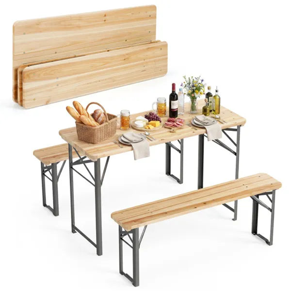 47" Foldable Picnic Table with 2 Benches - Outdoor Dining Set