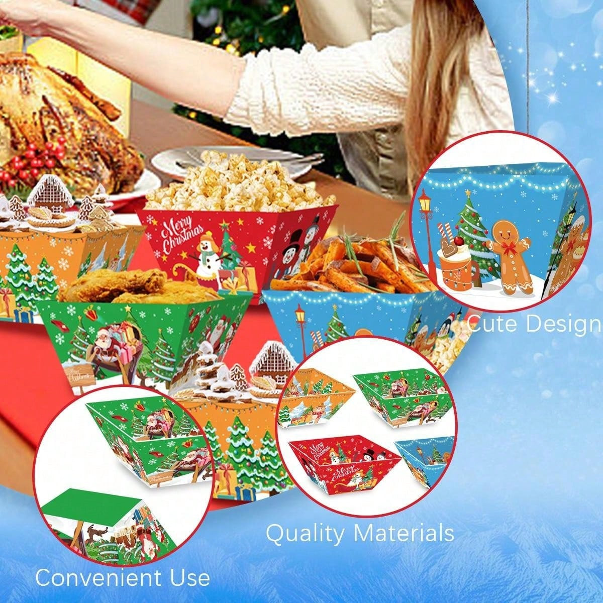 12 PCS Christmas Gingerbread Man Snack Bowls - Disposable Party Supplies