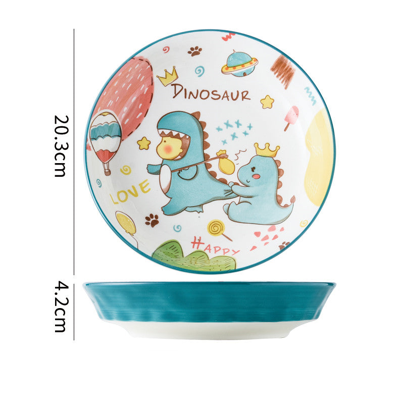 Cartoon Ceramic Dish Set with Dinosaur Pattern - Kitchen Tableware Collection