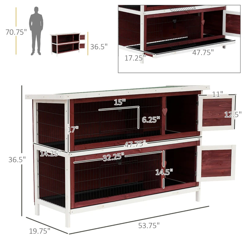 Large 2-Story Rabbit Hutch Pet Cage with Lockable Doors and Removable Trays