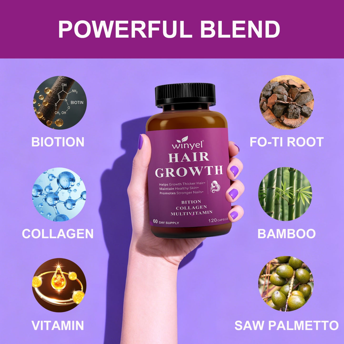Hair Growth Supplement with Biotin, Collagen & Saw Palmetto for Hair & Nails