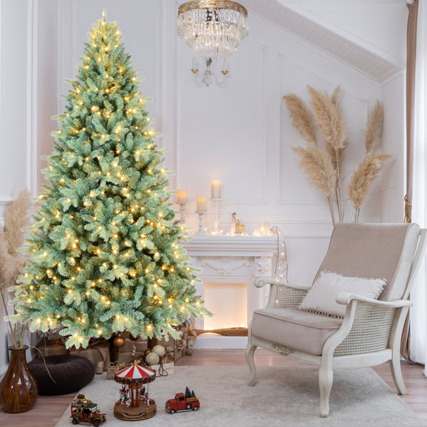 7.5ft Blue Green Tinted Artificial Christmas Tree - Hinged Design