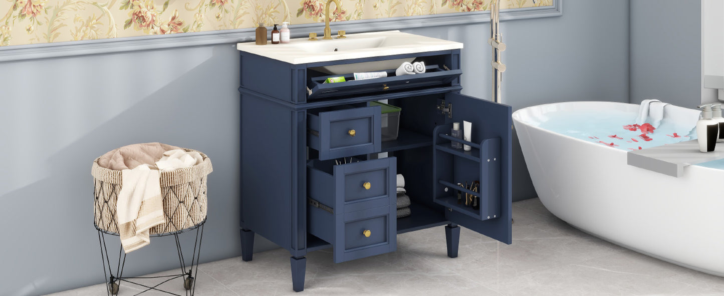 30'' Blue Bathroom Vanity with Ceramic Sink & Storage Drawers
