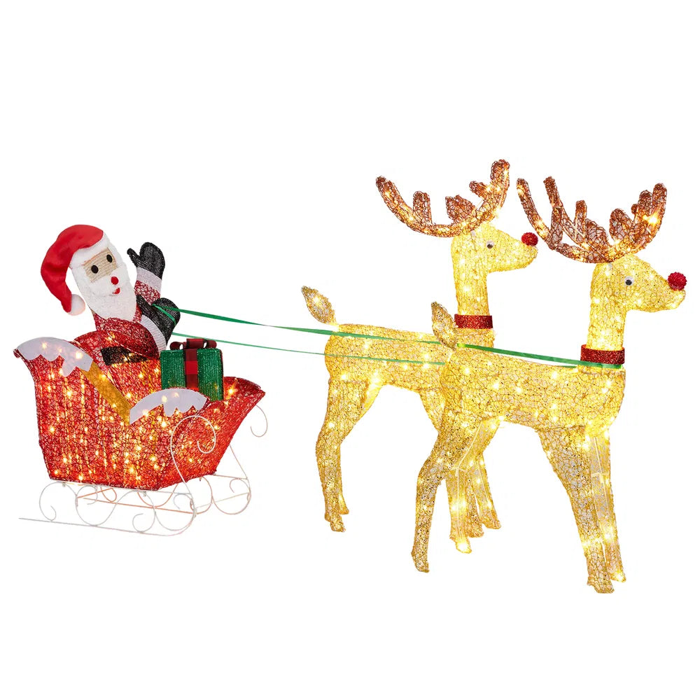 Lighted Reindeer Pulling Sleigh Christmas Decoration - 270 LED