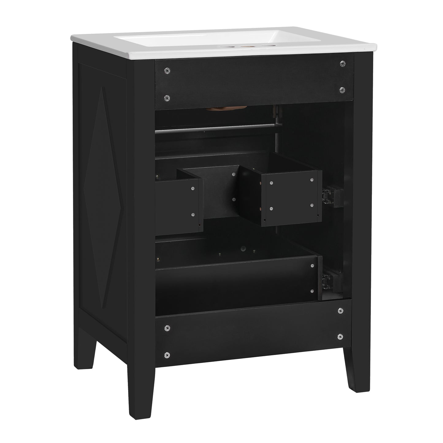 24'' Bathroom Vanity with Ceramic Sink - Black, 3 Drawers