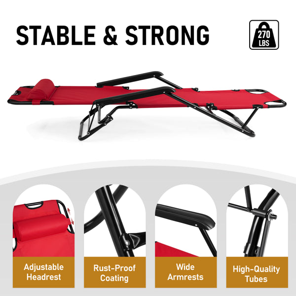 Portable Folding Reclining Chair - Red Dual Purpose