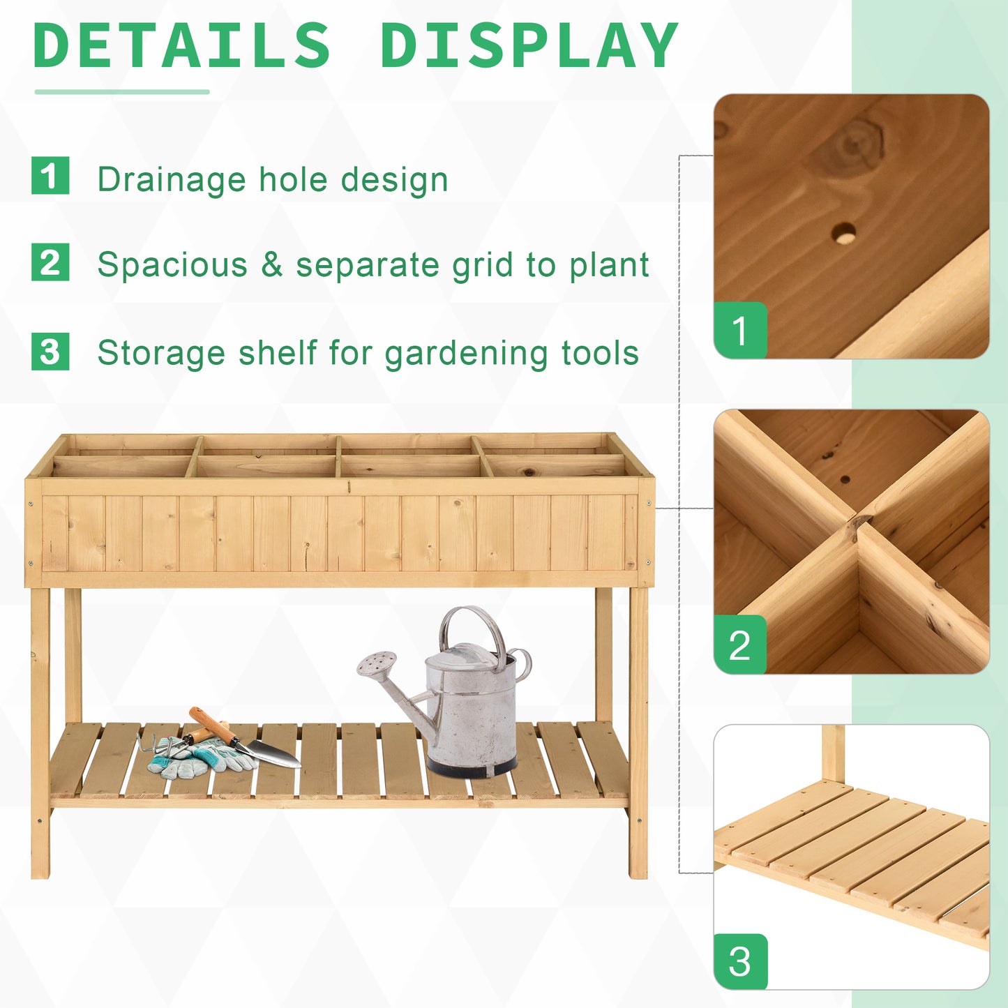 Raised Garden Bed with 8 Plant Pockets & Shelf - Wooden Elevated Planter Box for Herbs Vegetables Flowers