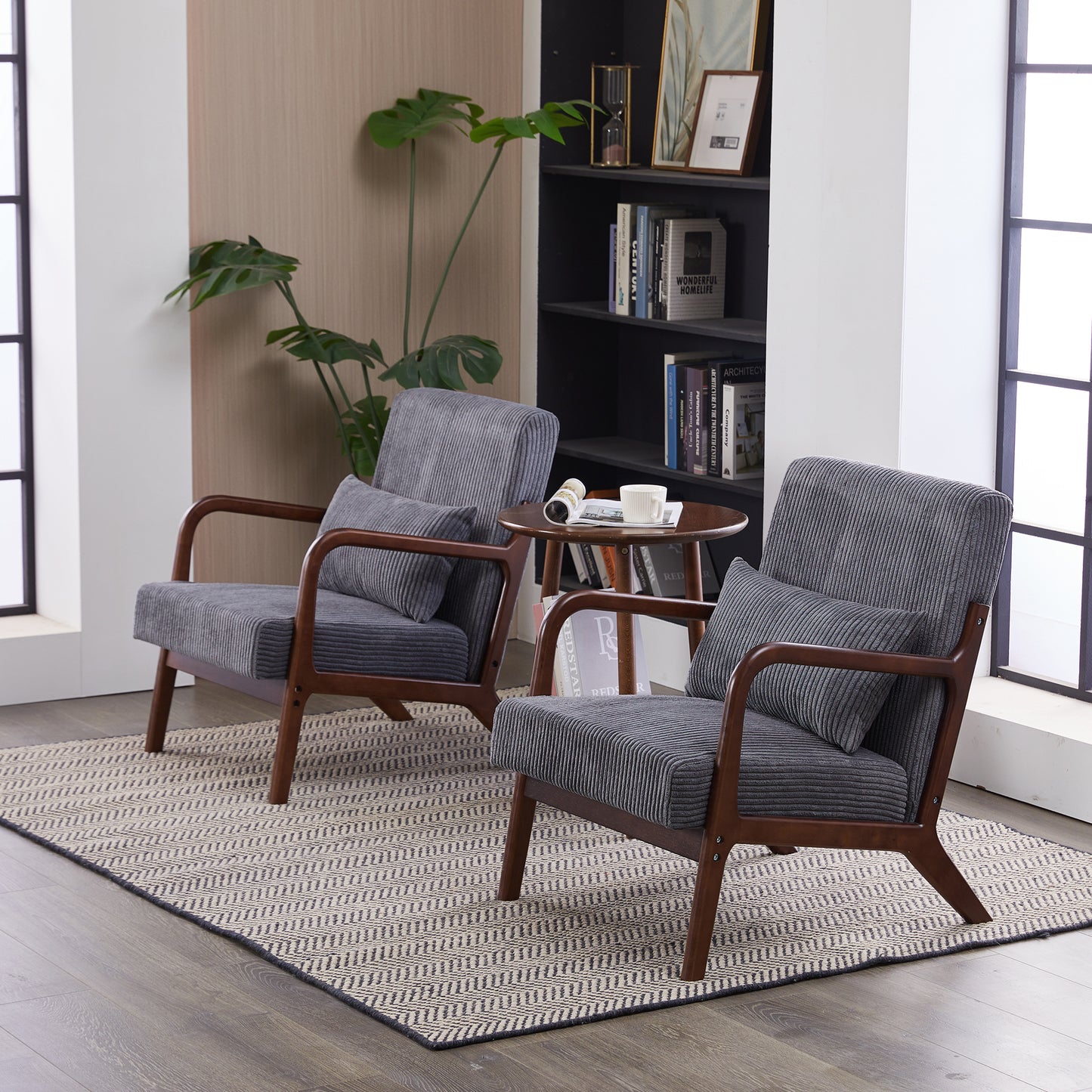 Mid-Century Modern Accent Chair - Antique Dark Grey Upholstered Armchair