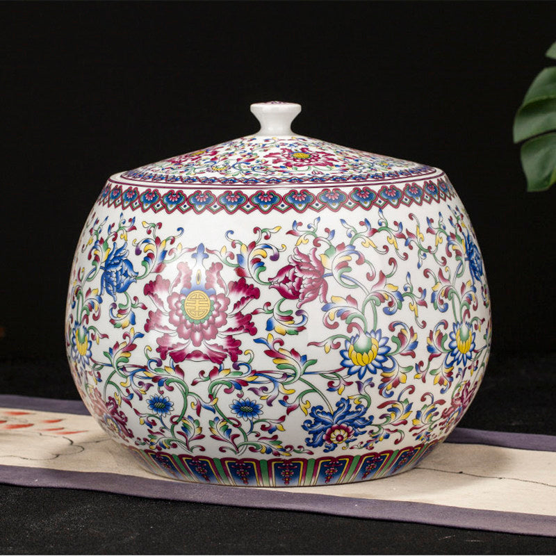 Ceramic Enamel Rice Jar with Sealed Lid - 4-5L Food Storage Container