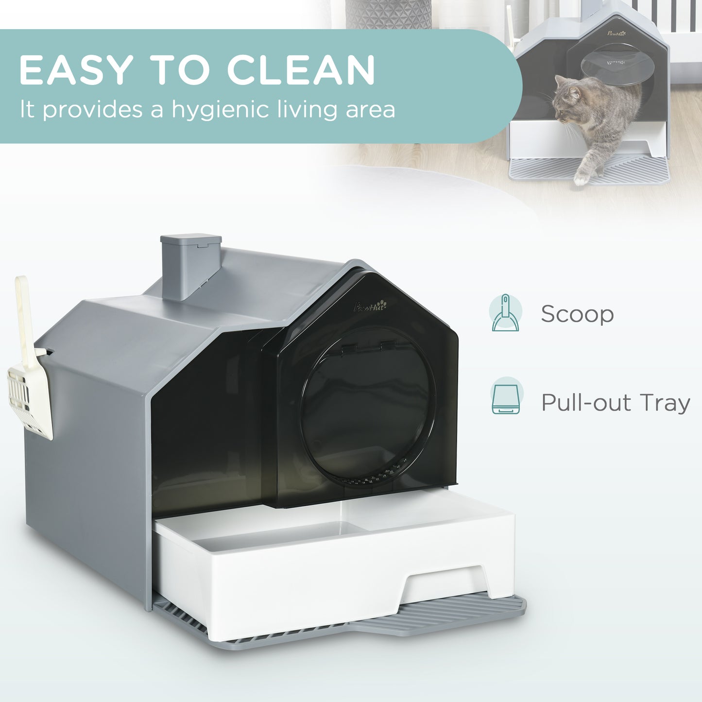 Hooded Cat Litter Box with Litter Mat - Enclosed, Odor-Reducing, Gray