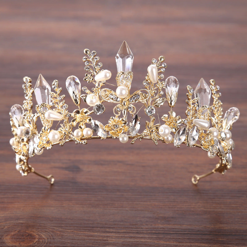 Baroque Crystal Crown Tiara - Light Gold