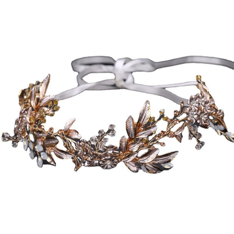 Bridal Leaf Headband Gold Rhinestone