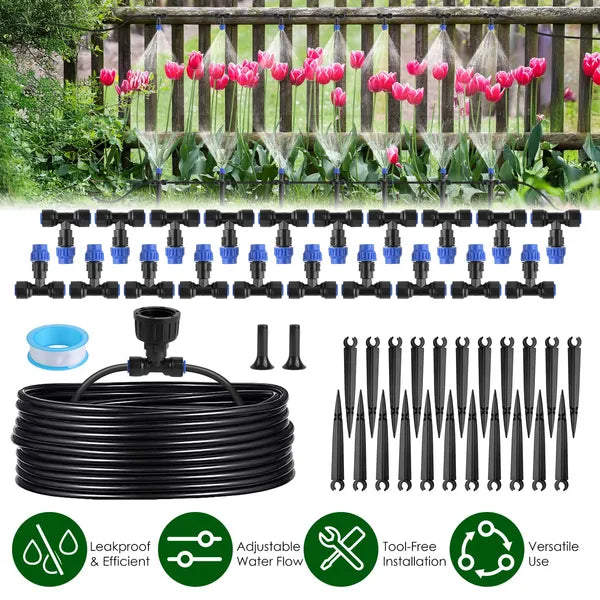 75FT Drip Irrigation System with Adjustable Misting Nozzles