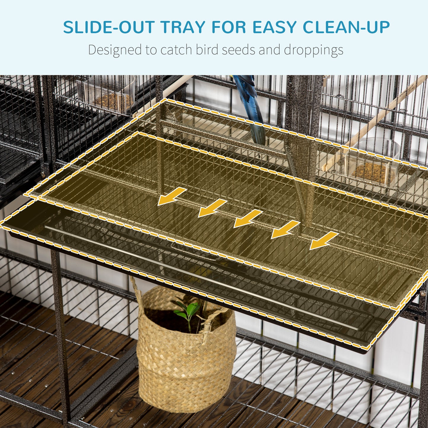 Rolling Bird Cage with Storage Shelf - 65 Inch Small Animal Enclosure