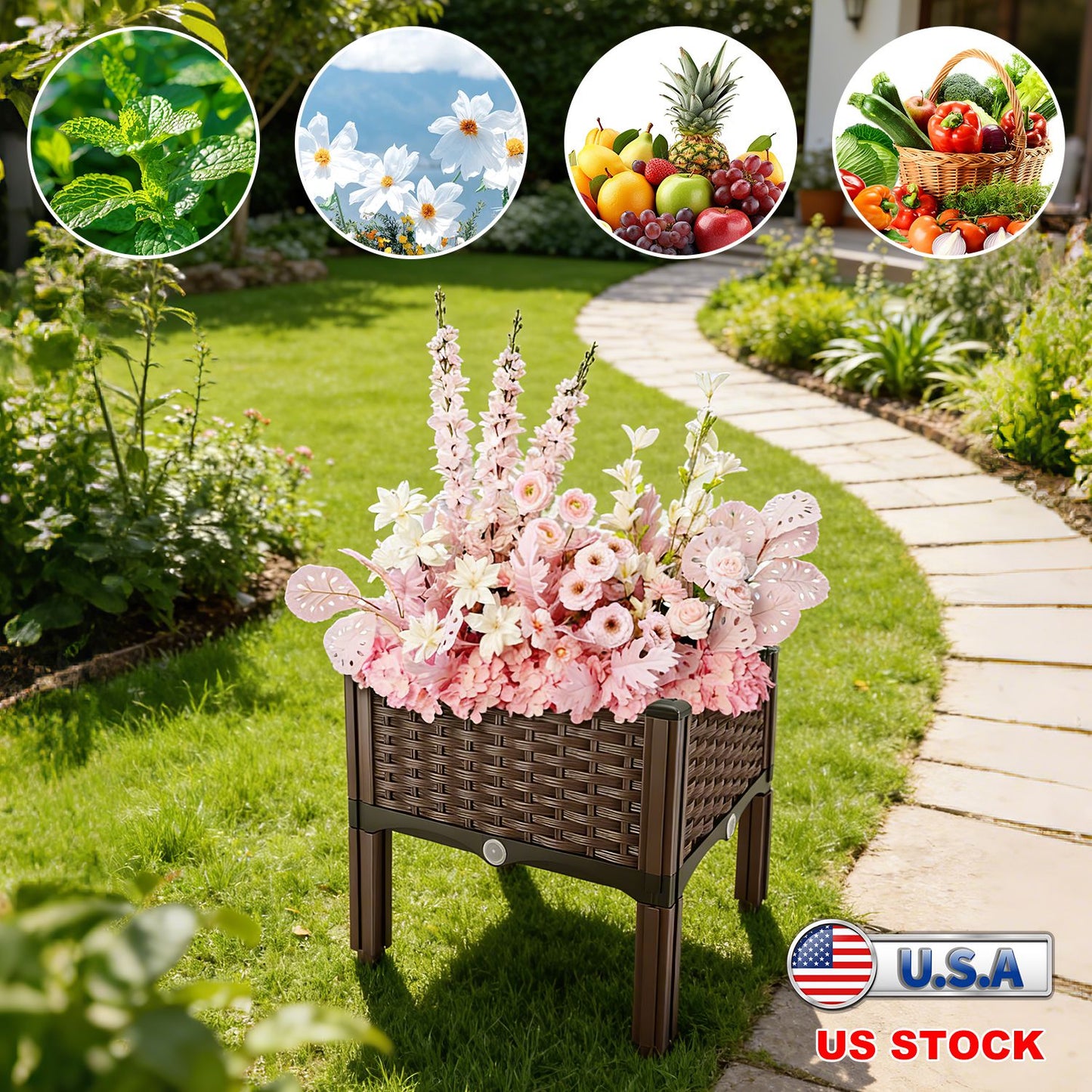 Outdoor Raised Garden Bed with Legs and Self-Watering System - Multiple Sizes