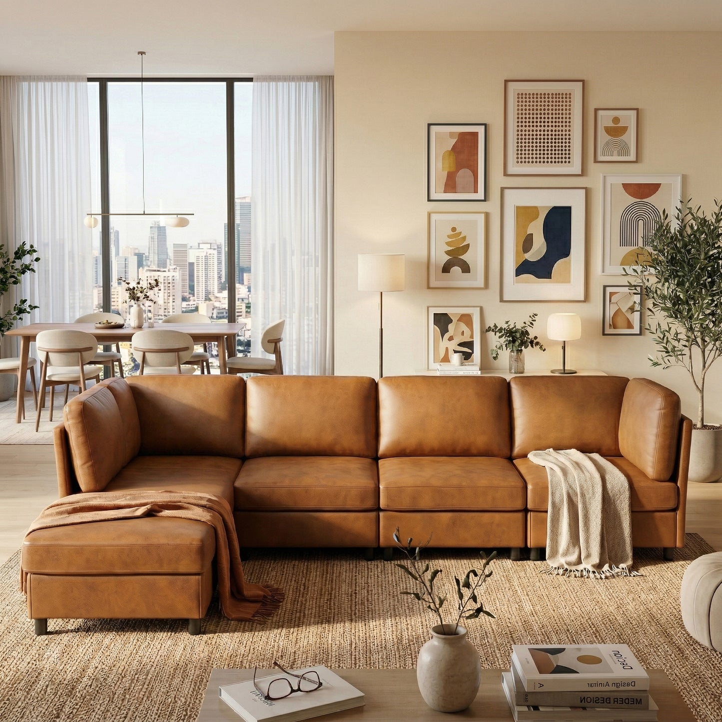 Light Brown Modular Corner Sofa - Freely Configurable Design