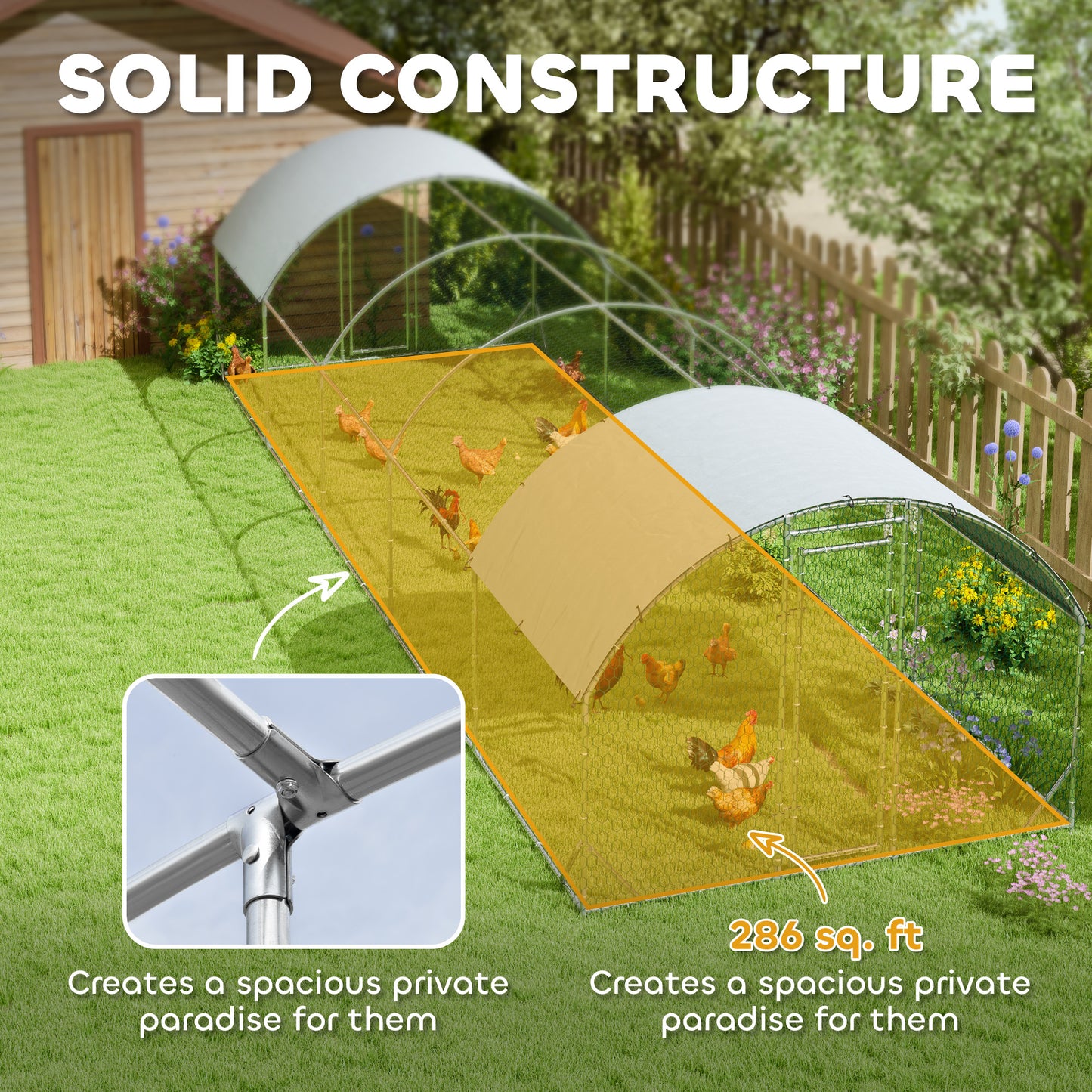 Large Metal Chicken Coop with Waterproof Cover for Outdoor Yard 9.2x31.2x6.5 ft