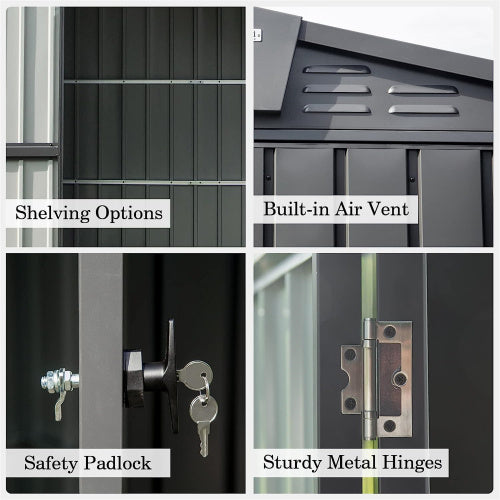 10x8 ft Metal Garden Storage Shed with Lockable Doors - Rustproof Outdoor Cabinet