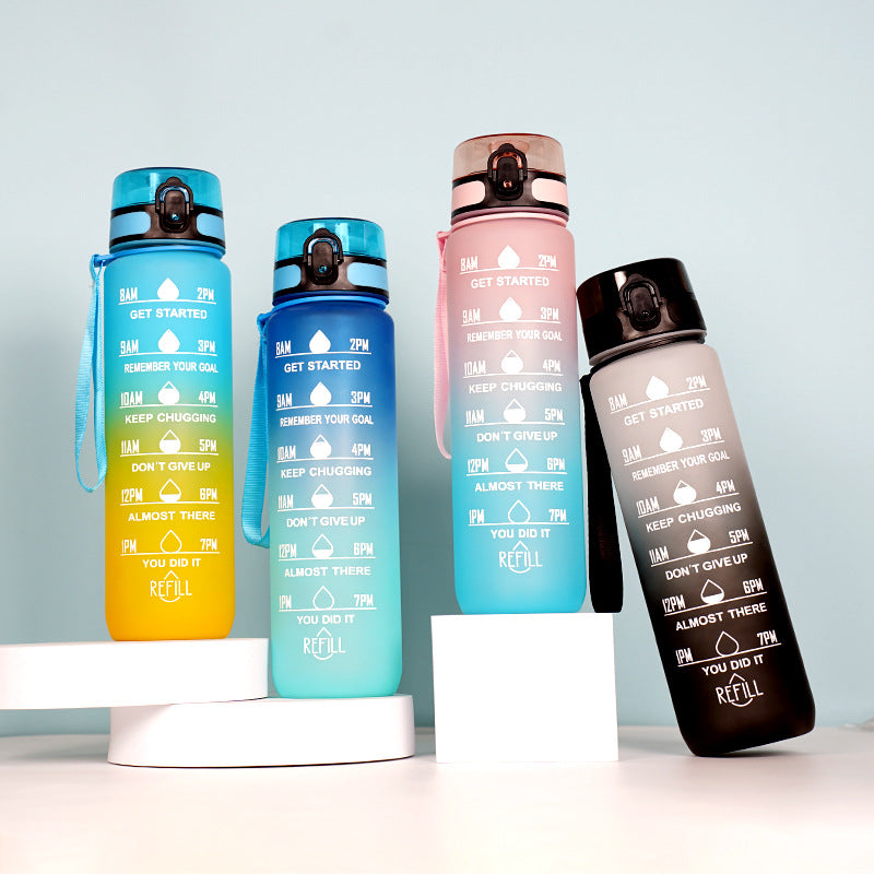 Large Capacity Sports Water Bottle - Gradient Cup with Lanyard 1000ml