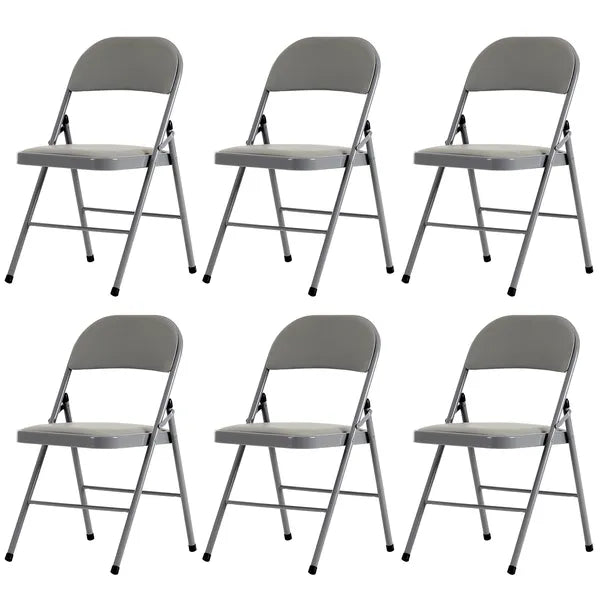 6-Pack Foldable Gray Chairs - Comfortable PVC & Iron Frame