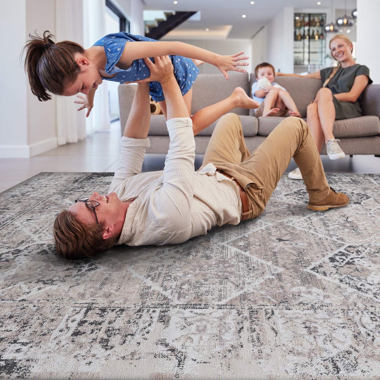 PAYAS 6X9 Cream Anthracite Traditional Area Rug