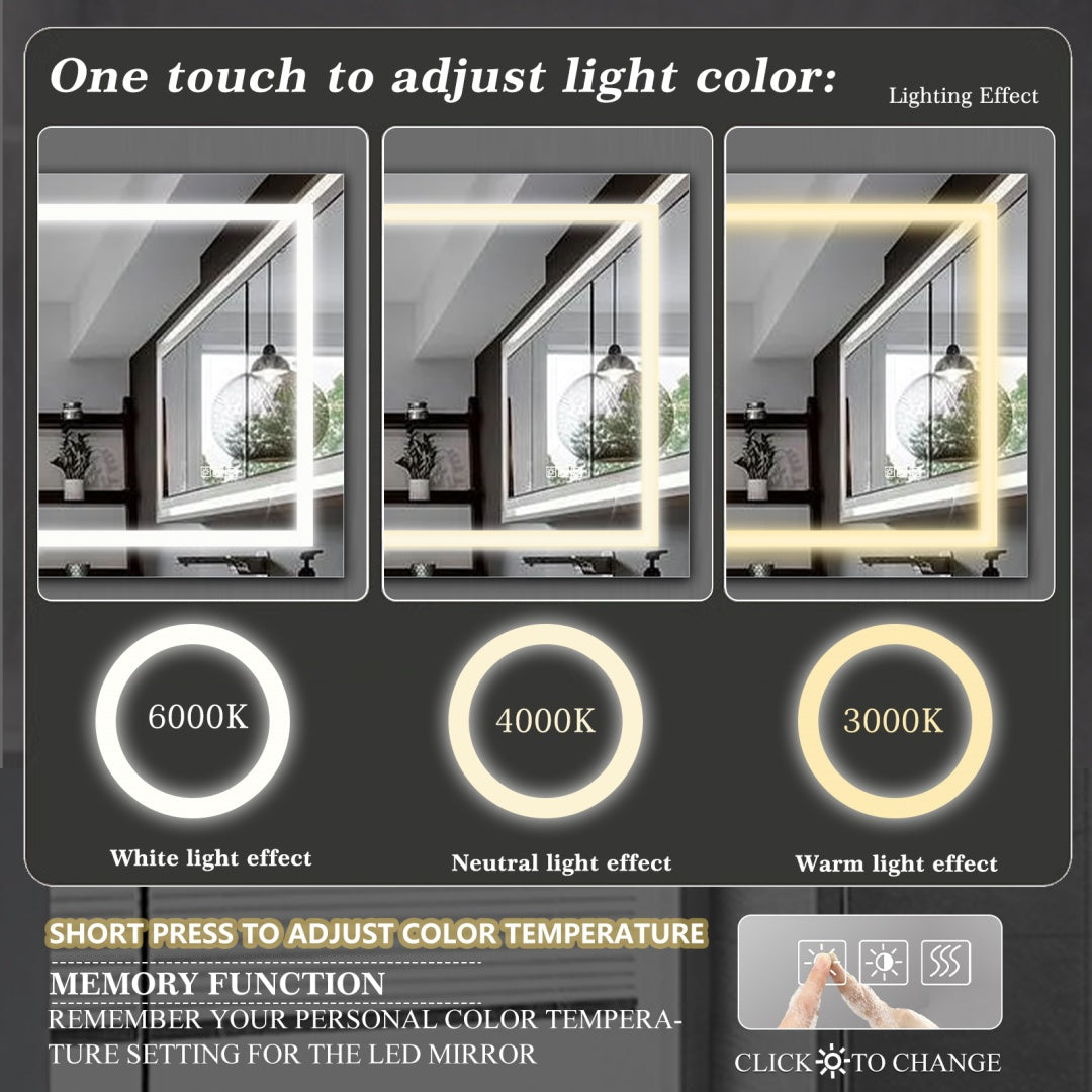 72x36 LED Bathroom Mirror - Anti-Fog & Touch Sensor Lighted