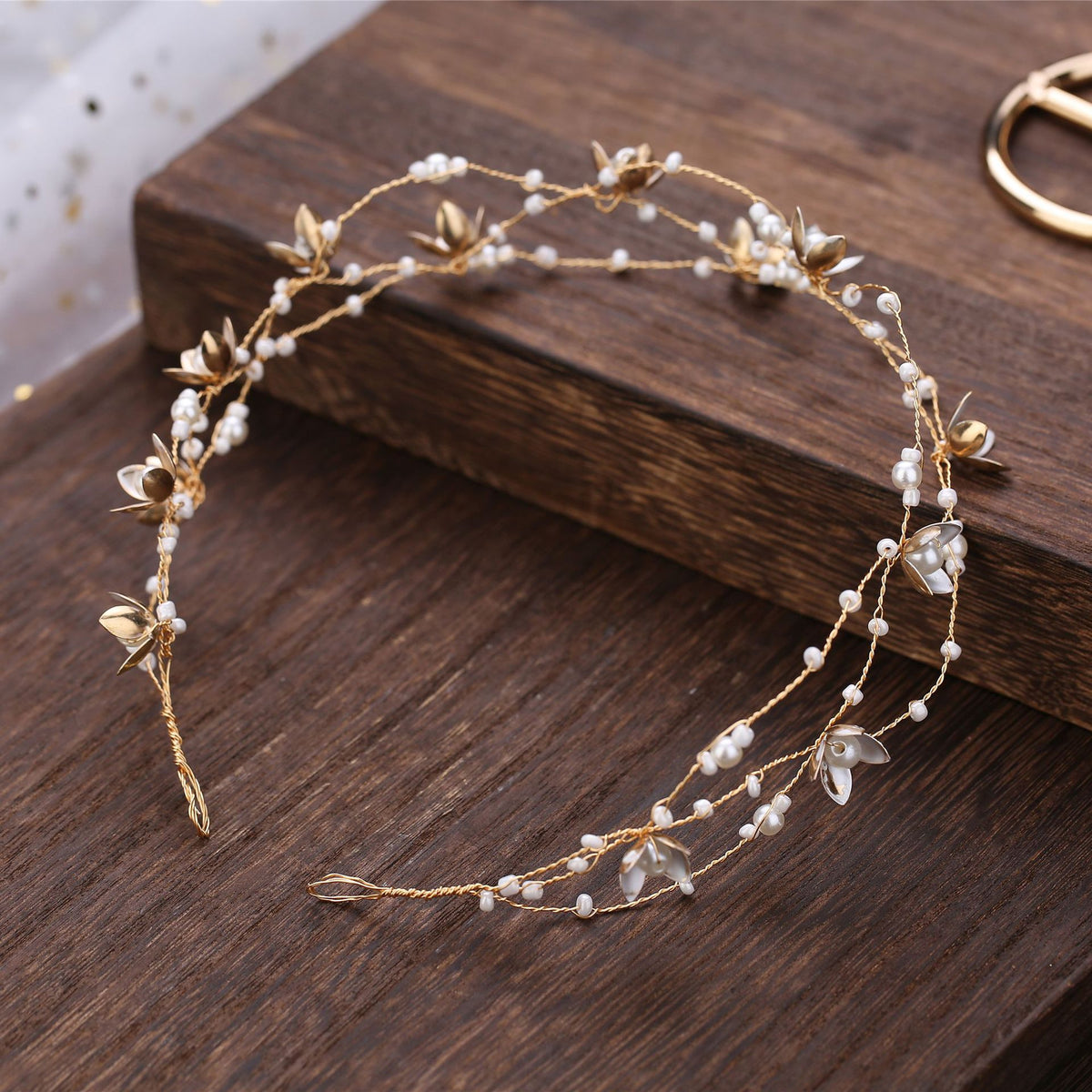 Elegant Bridal Flower Beaded Hair Band - Korean Handmade Headpiece for Women