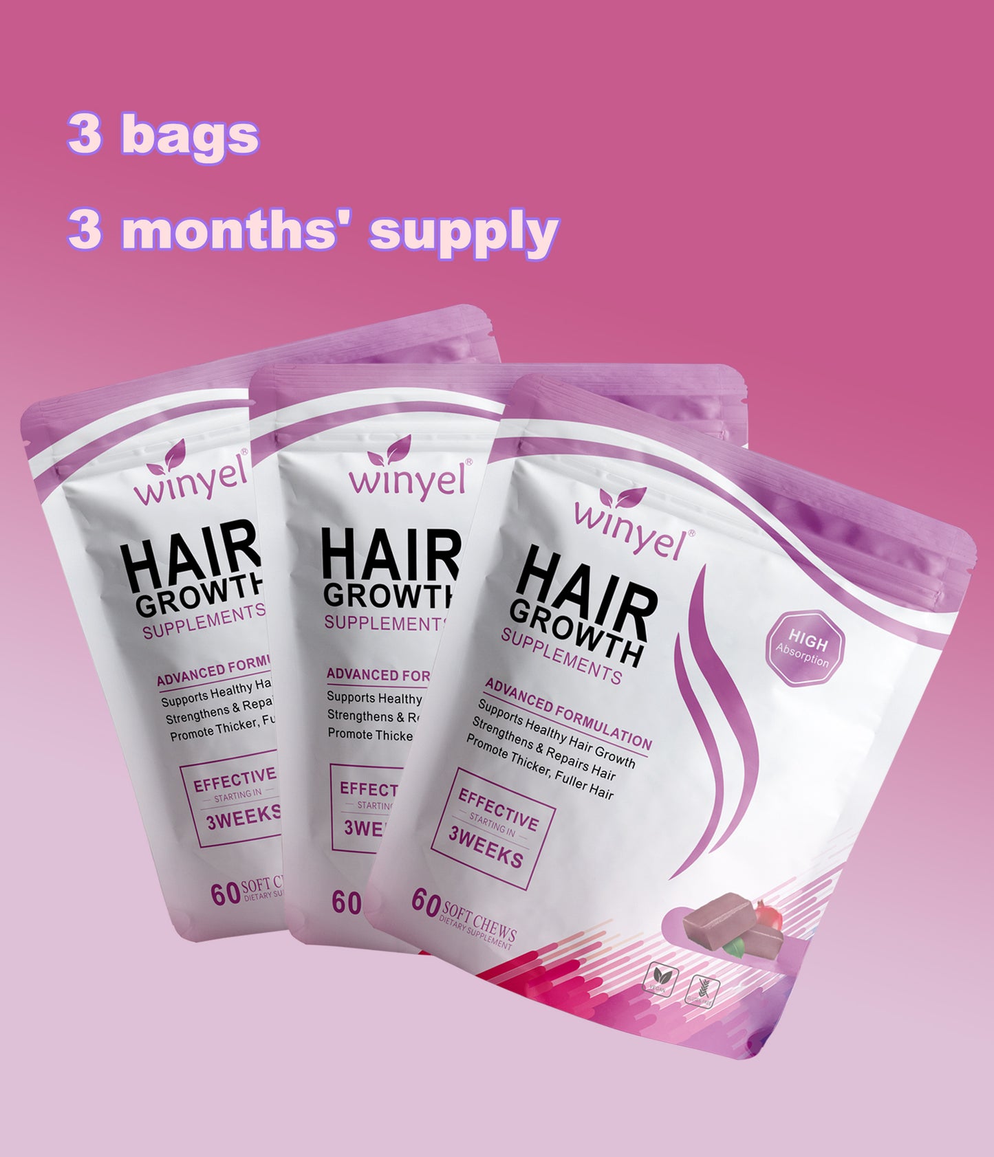 Hair Growth Soft Chews with Biotin for Thicker Fuller Hair - Mixed Berry