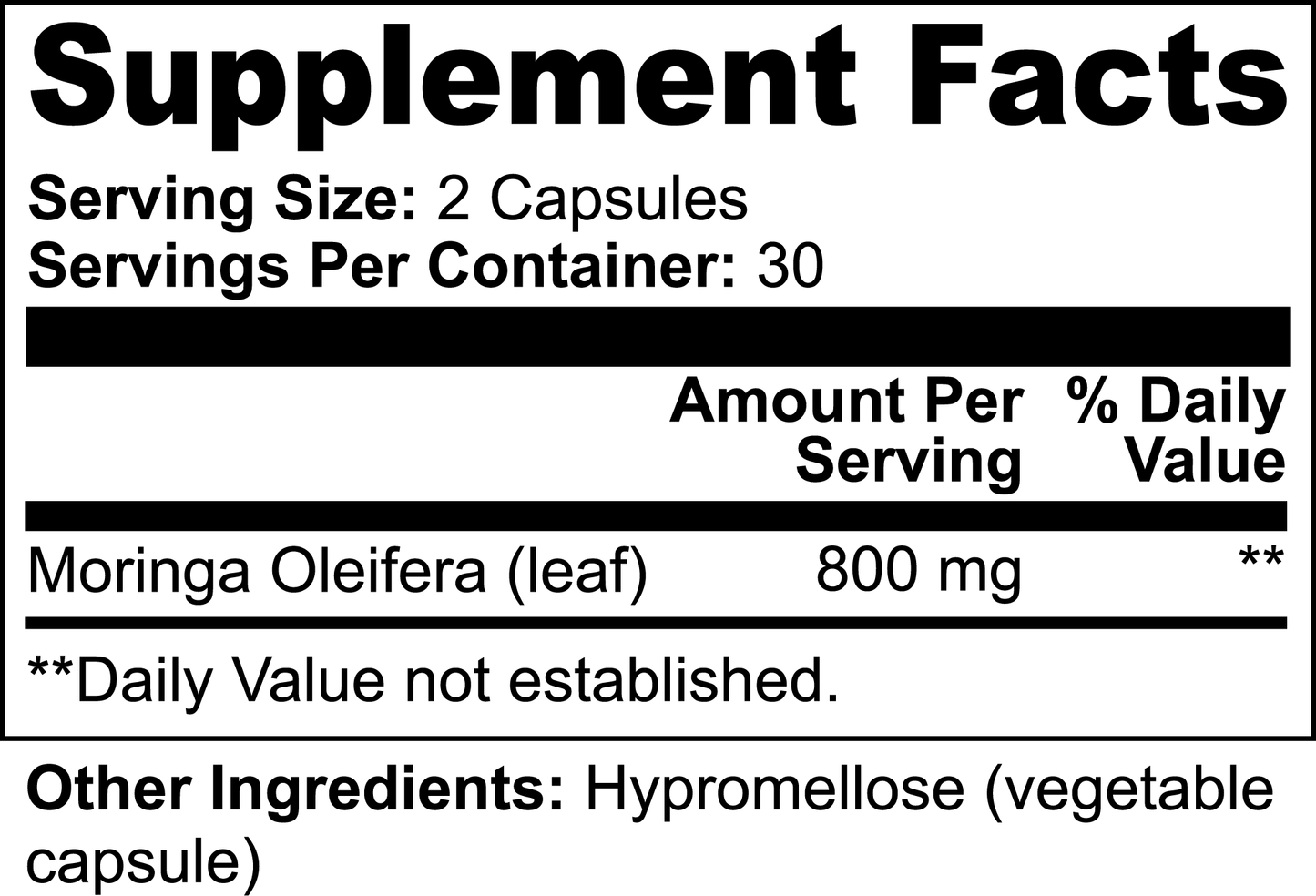 Moringa Oleifera Leaf Supplement - 60 Vegan Capsules for Energy & Wellness
