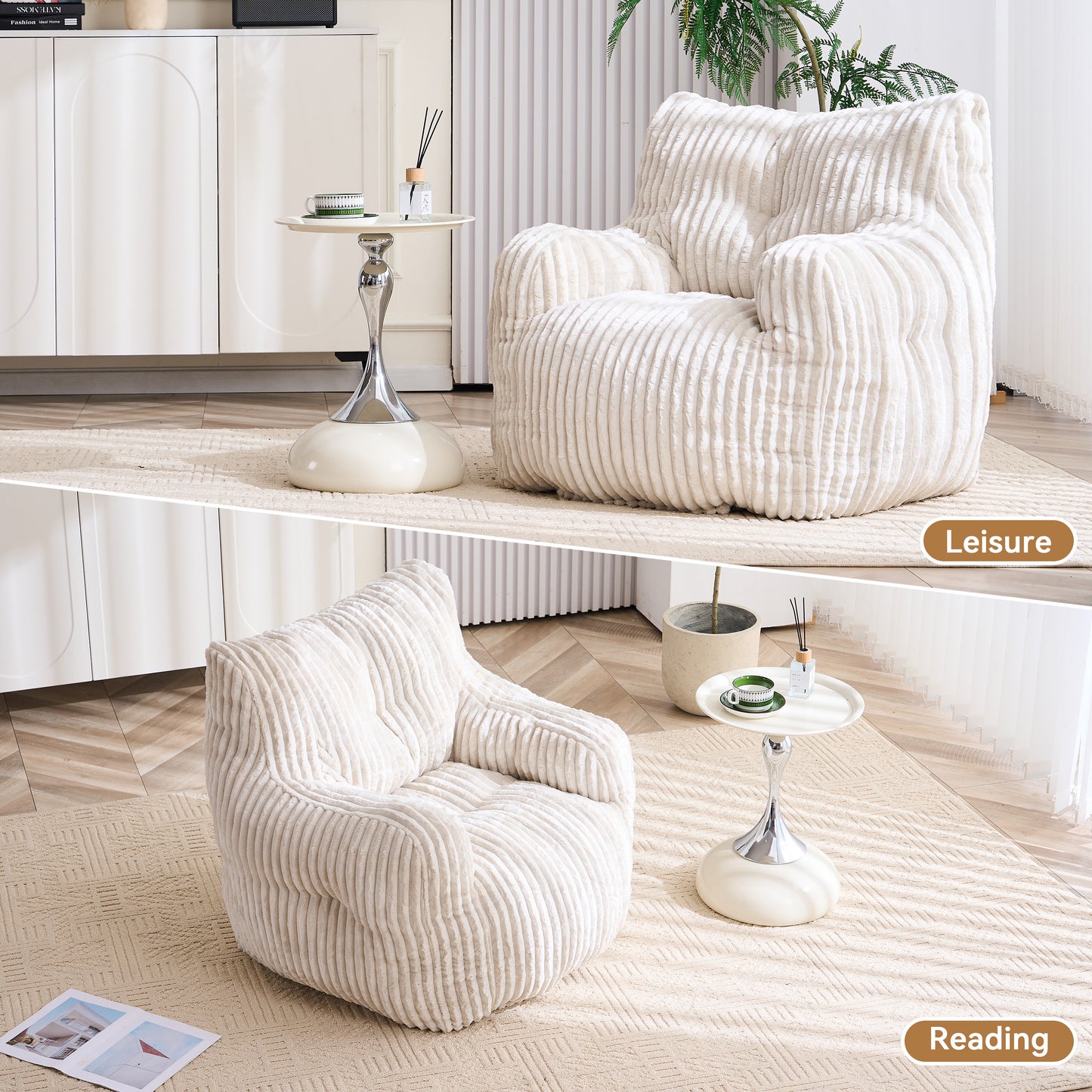 Soft Corduroy Bean Bag Chair with Memory Foam - Beige