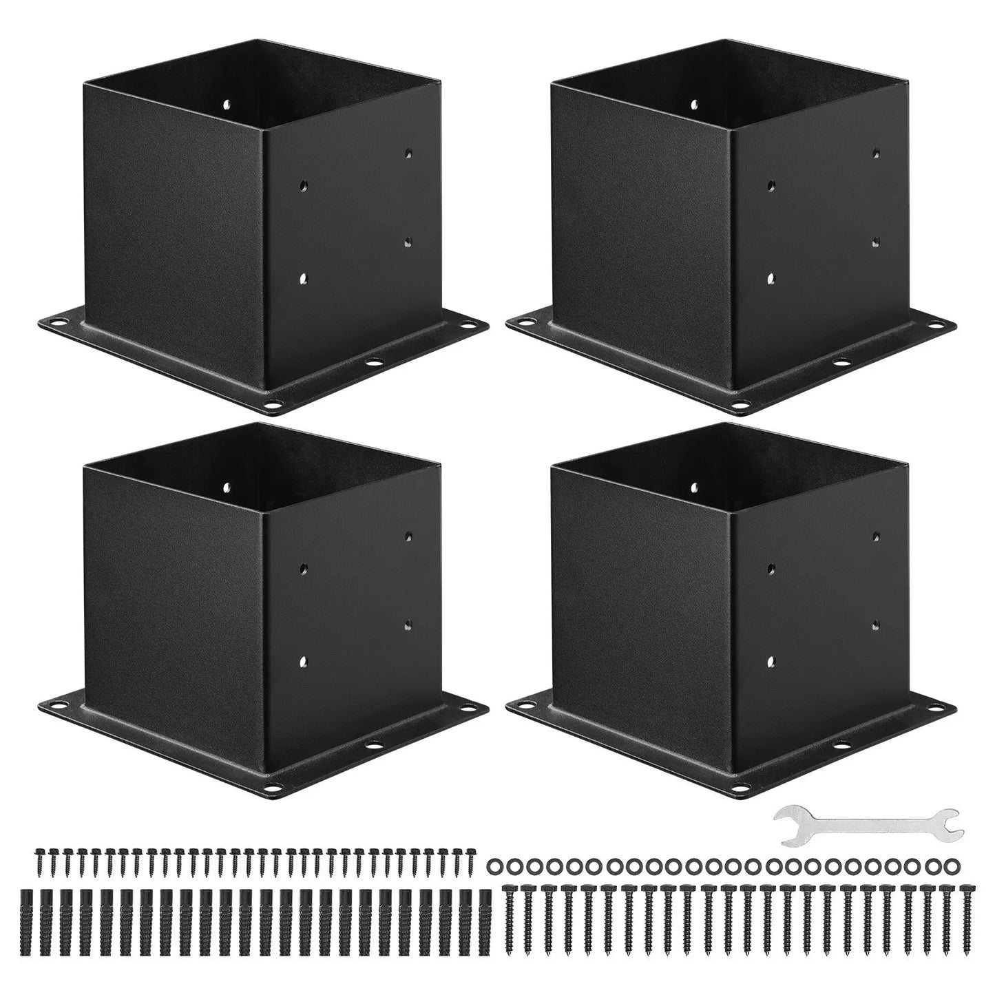 Heavy Duty Post Base Brackets for Wooden Deck Posts - Black, 4 Pack