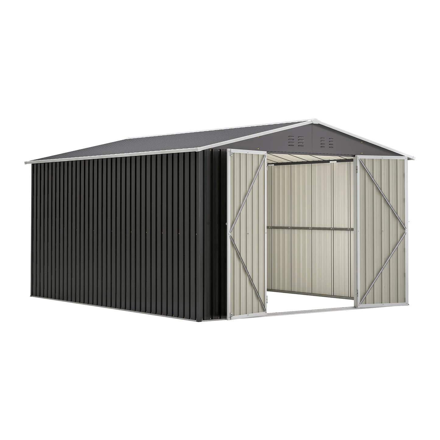 Metal Outdoor Storage Shed 10x12 FT with Lockable Doors - Black