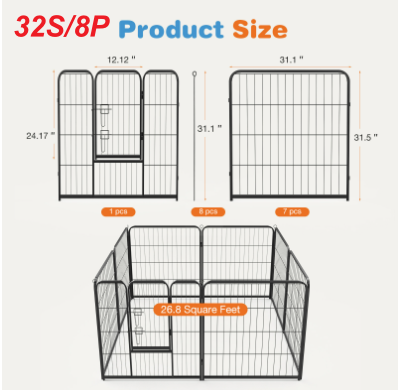 Indoor Outdoor Metal Dog Playpen Fence with Door - Multiple Sizes & Configurations